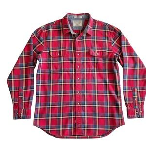 Nautica True Craftsmanship Red‎ Blue Plaid Flannel Long Sleeves Shirt Size XXL